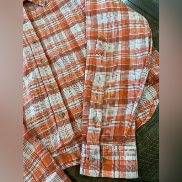 American Eagle Outfitters Orange Plaid Button Down Crop Top Blouse Size Medium - Picture 7 of 16